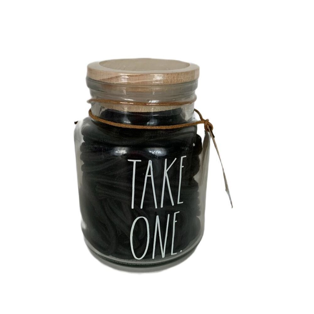 Rae Dunn Glass Jar “Take One” with Bobby Pins Wood Lid Bathroom / Vanity Decor - Picture 3 of 6